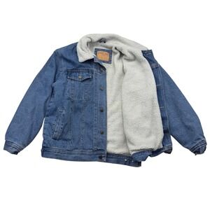 Vintage Oscar Jeans Denim Jacket Mens XL Blue Sherpa Lined Trucker Coat EUC